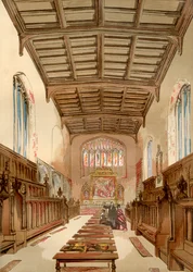 St. Johns College Oude Kapel, Universiteit van Cambridge, Cambridge, Engeland voor de sloop, uit Old England: A Pictorial Museum, pub. 1847